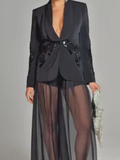 Leonardo Rhinestone Mesh Blazer Set