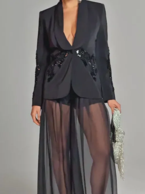 Leonardo Rhinestone Mesh Blazer Set