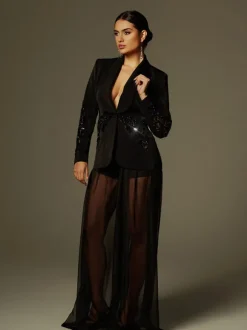 Leonardo Rhinestone Mesh Blazer Set