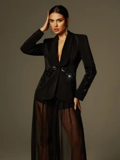 Leonardo Rhinestone Mesh Blazer Set