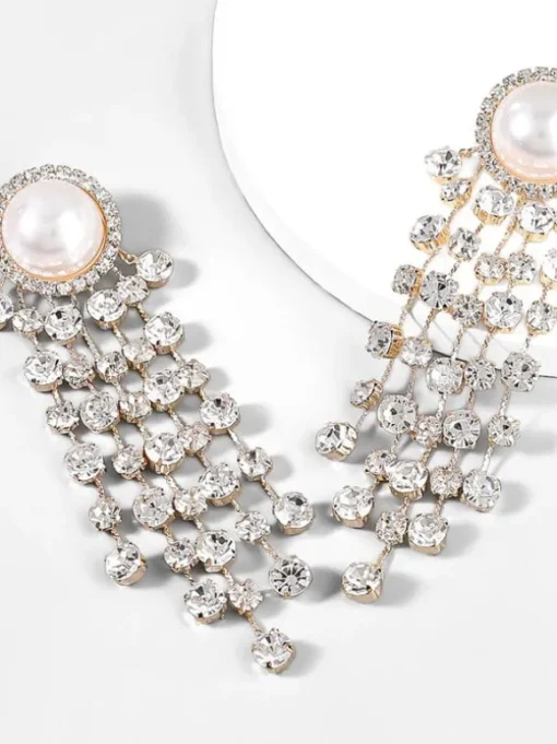 Leta Pearl Crystal Tassel Earrings