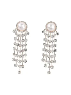 Leta Pearl Crystal Tassel Earrings