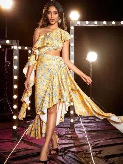 Levana One Shoulder Floral Maxi Dress