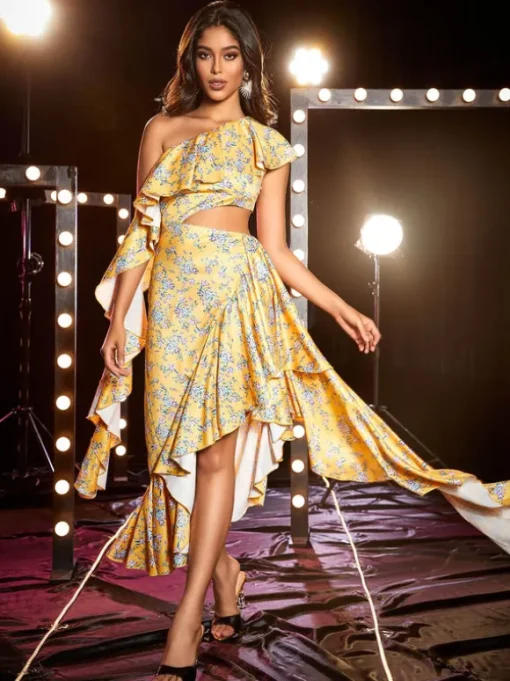 Levana One Shoulder Floral Maxi Dress