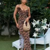 Leylani Flower Ruffle Leopard Printed Midi Dress