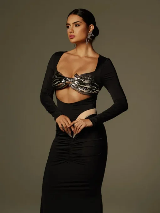 Lianne Bow Twisted Armor Top In Silver