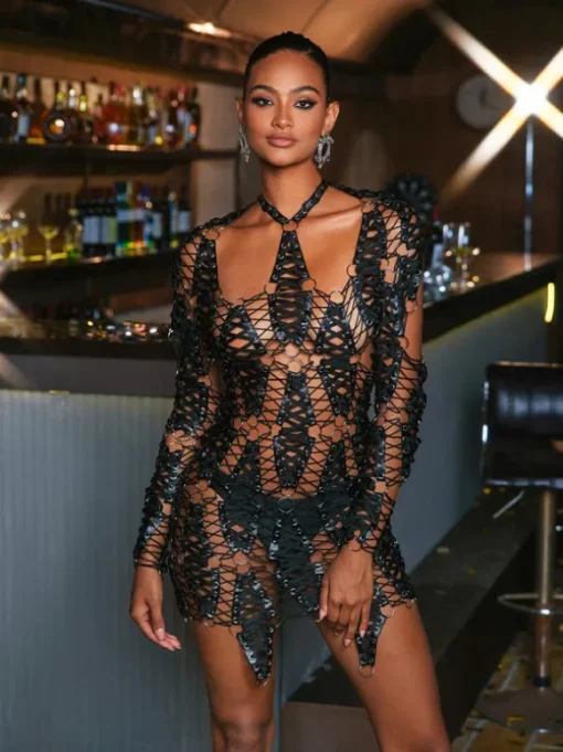 Liechti Long Sleeve Leather Mini Dress