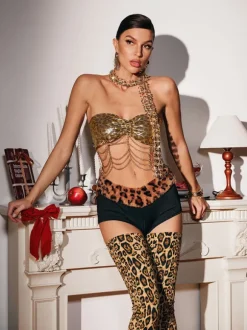 Lindsay Leopard Chainmail Fringe Top