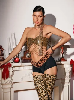 Lindsay Leopard Chainmail Fringe Top