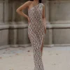 Liora One Shoulder Sequin Crystal Maxi Dress