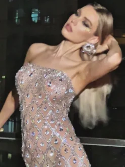 Liora Strapless Sequin Crystal Midi Dress