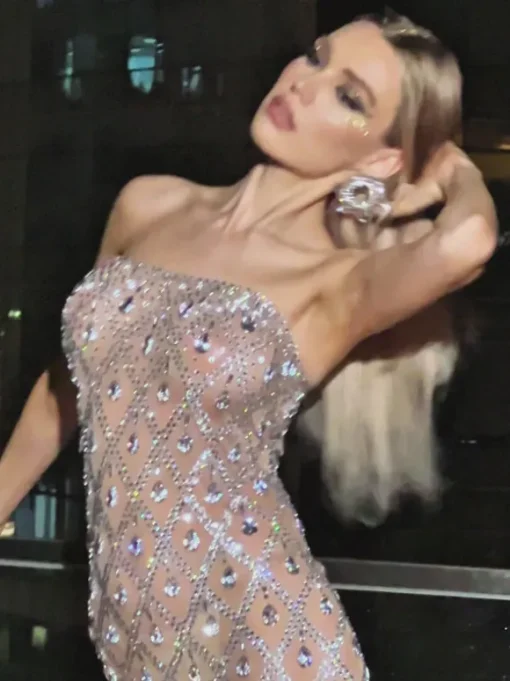 Liora Strapless Sequin Crystal Midi Dress