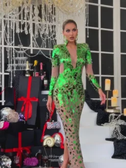 Livine Acrylic Embellished Mesh Maxi Dress