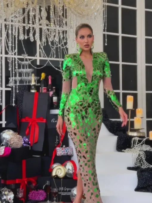 Livine Acrylic Embellished Mesh Maxi Dress