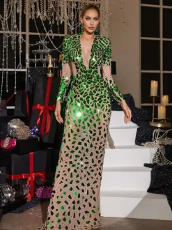 Livine Acrylic Embellished Mesh Maxi Dress