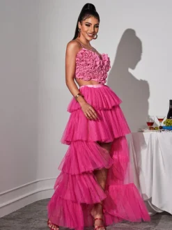 Loryn Tiered Tulle Trimmed Skirt