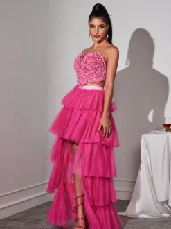 Loryn Tiered Tulle Trimmed Skirt