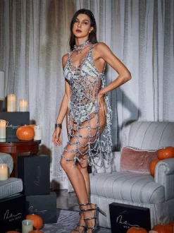 Lycan Spaghetti Cobweb Hollow Dress