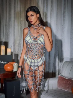 Lycan Spaghetti Cobweb Hollow Dress