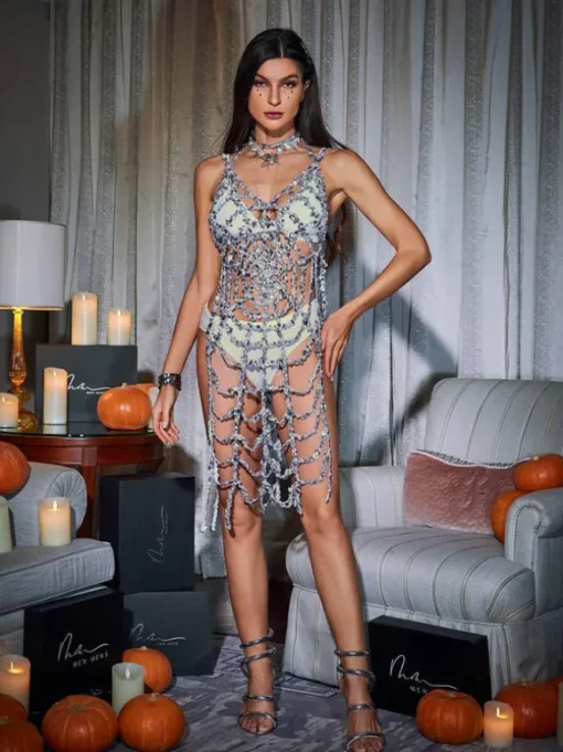 Lycan Spaghetti Cobweb Hollow Dress