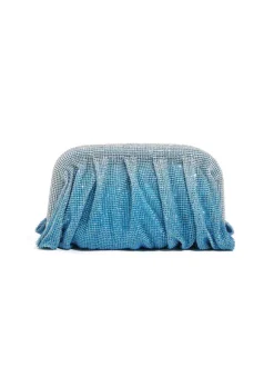 Marigold Ruched Crystal Clutch In Blue