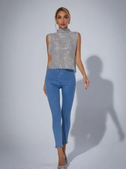 Marilyn Split Chain Chainmail Top In Silver