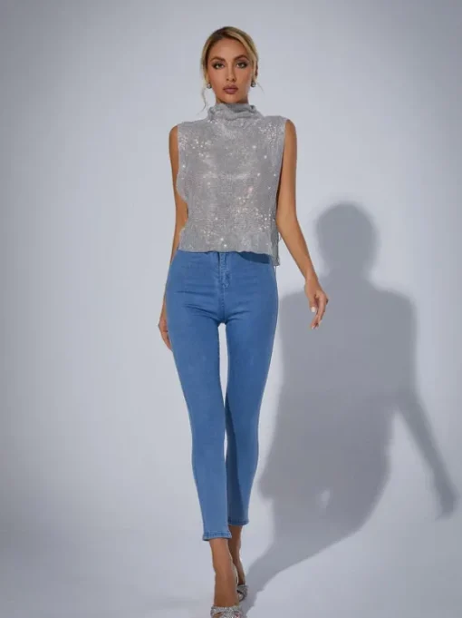 Marilyn Split Chain Chainmail Top In Silver