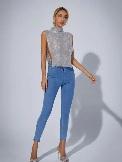 Marilyn Split Chain Chainmail Top In Silver
