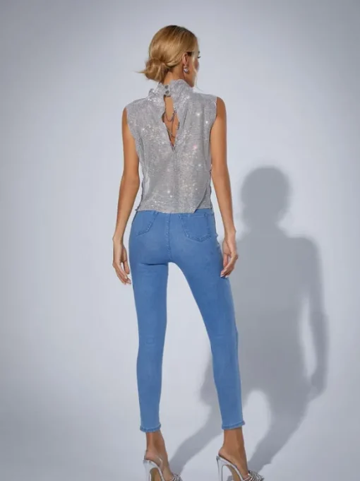 Marilyn Split Chain Chainmail Top In Silver