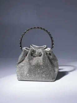 Mattea Crystal Embellished Bucket Bag In Silver