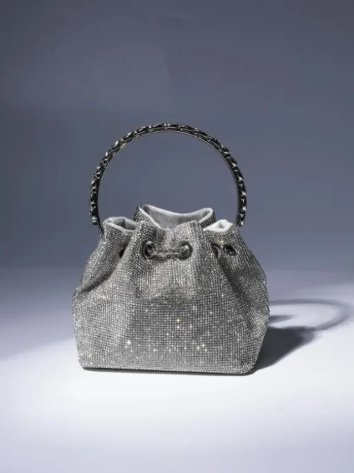 Mattea Crystal Embellished Bucket Bag In Silver