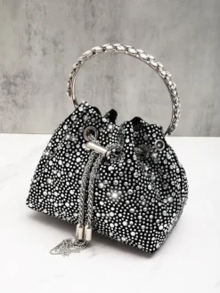 Mattea Crystal Embellished Bucket Bag In Black