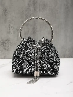 Mattea Crystal Embellished Bucket Bag In Black