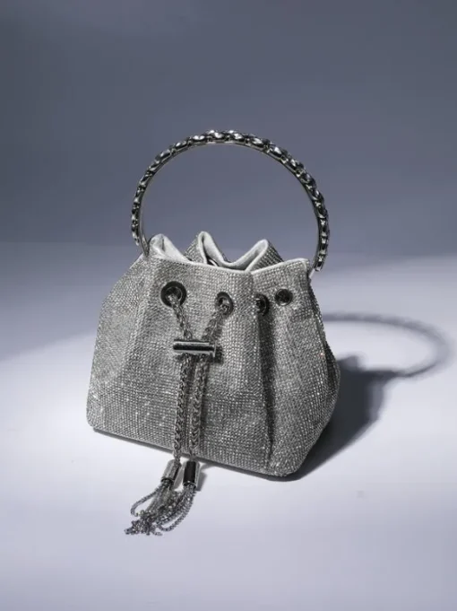 Mattea Crystal Embellished Bucket Bag In Silver