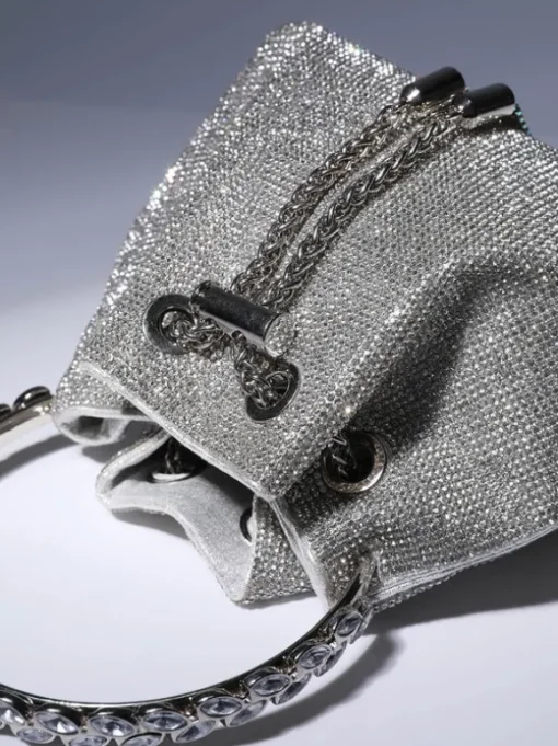 Mattea Crystal Embellished Bucket Bag In Silver