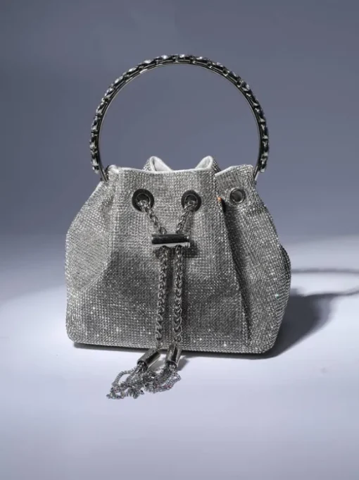 Mattea Crystal Embellished Bucket Bag In Silver