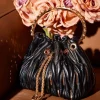 Mattea Leather Sequin Bucket Bag In Black