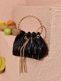 Mattea Leather Sequin Bucket Bag In Black