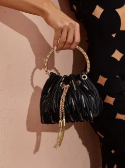Mattea Leather Sequin Bucket Bag In Black
