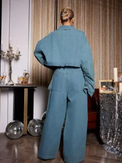 Maudie Pocket Wide Denim Pants Set