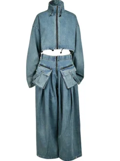 Maudie Pocket Wide Denim Pants Set