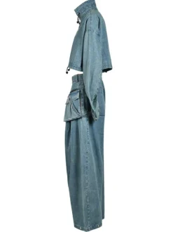 Maudie Pocket Wide Denim Pants Set