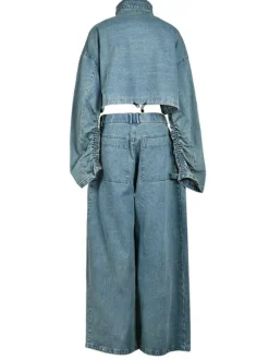 Maudie Pocket Wide Denim Pants Set