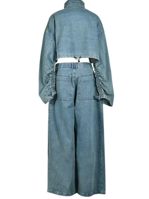 Maudie Pocket Wide Denim Pants Set