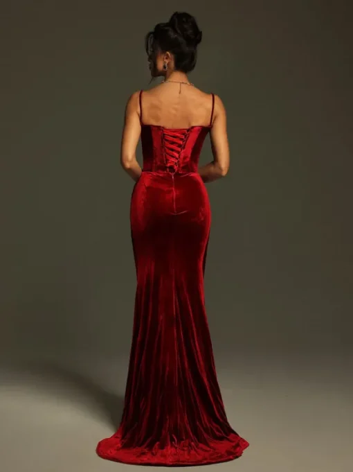 Mckay Spaghetti Flower Velvet Maxi Dress