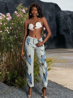 Mehetabel Cutout Denim Pants In Light Blue