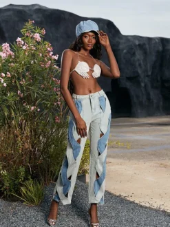Mehetabel Cutout Denim Pants In Light Blue