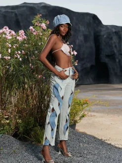 Mehetabel Cutout Denim Pants In Light Blue