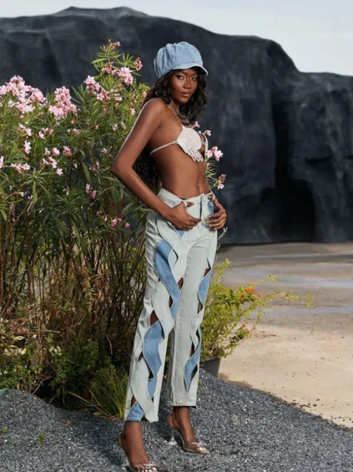 Mehetabel Cutout Denim Pants In Light Blue