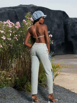 Mehetabel Cutout Denim Pants In Light Blue
